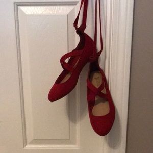 Red micro-suede ballet flats